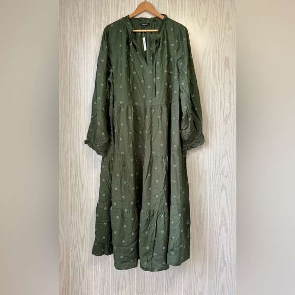 Madewell Dark Forest Tie-Neck Tiered Midi Dress - Stardot, Size 2X, NWT - Picture 5 of 6